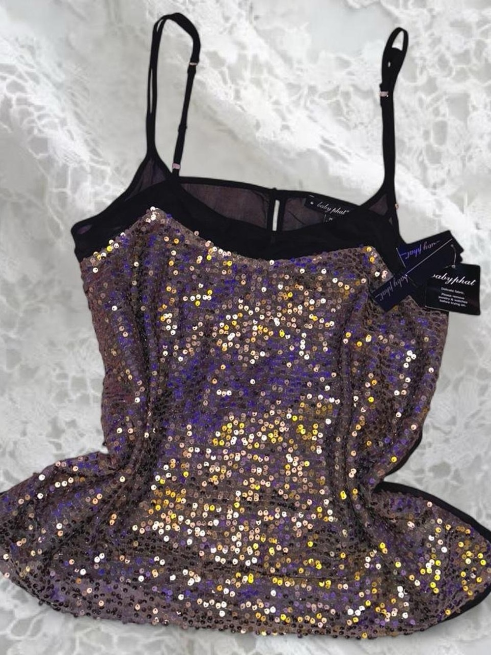Vintage Y2K Baby Phat Gold Sequin Camisole Flowy Top/Cami 🖤✨